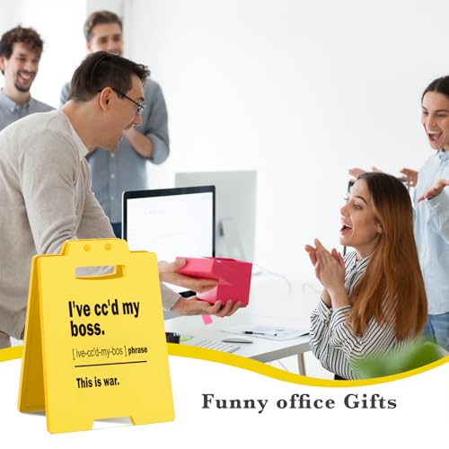Funny Office Desk Sign – "I’ve cc’d my Boss, This is War" Mini Caution Sign – Sarcastic Office Decor Gift for Coworkers, Boss, HR – Work Desk Cubicle Sign for Employees & Work Besties - style: I've cc'd my boss