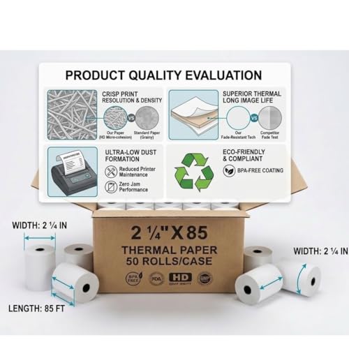 2 1/4 x 85 Thermal Paper Rolls 10 Pack, Cash Register Receipt Paper - size: 10 Rolls