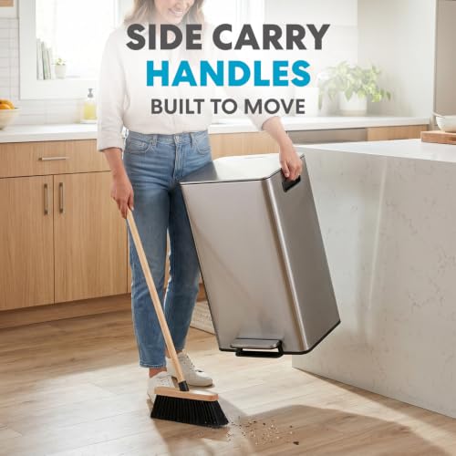 SIMPLI-MAGIC Infinity Edge 13 Gallon (50L) Kitchen Trash Can - Hands-Free Step Pedal, Soft-Close Lid, Stainless Steel Garbage Can with Inner Bucket, Fingerprint-Resistant Finish, Silver - color: Silver, size: 13 Gallon
