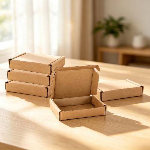 Ellbest 50Pac Small Corrugated Shipping Boxes, 3.54x2.48x0.67 inches - size: 3.54 x 2.48 x 0.67 inches