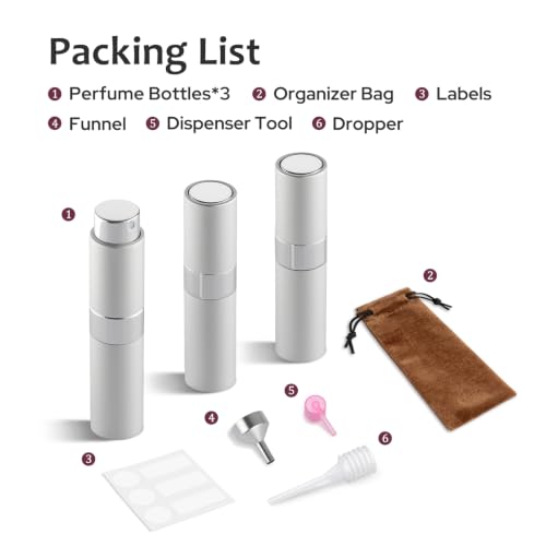 LISAPACK 8ml Travel Perfume Bottle Refillable, 3 PCS Cologne Atomizer Spray - color: 3 Silver