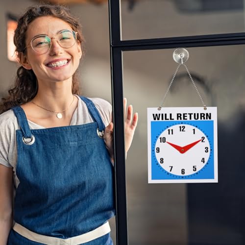 NUOBESTY Sign Double Sided Open/Will Return Sign with Clock Hands,7.4 × 8.6