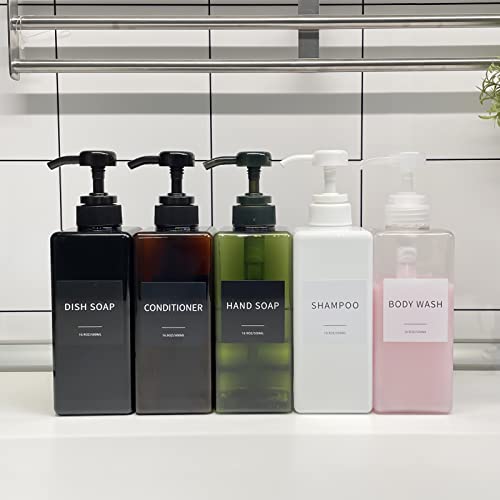 White Soap Dispenser with Waterproof Labels, Thickened Plastic Hand Soap Dispenser for Bathroom, Kitchen Dish Washing Liquid Bottles, Shampoo and Conditioner Bottles with Funnel (16oz 2Pack White) - color: 2 White