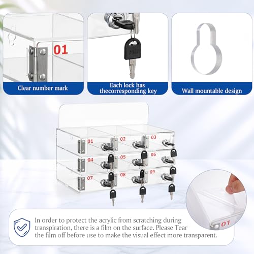 Threan 9 Slot Cell Phone Locker Box for Classroom with Door Locks and Keys - size: 9 Slot