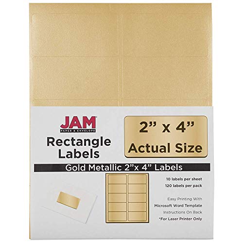 JAM PAPER Shipping Address Labels - Standard Mailing - 2 x 4 - Gold Metallic - 120/Pack - color: Gold Metallic, size: 2" x 4"