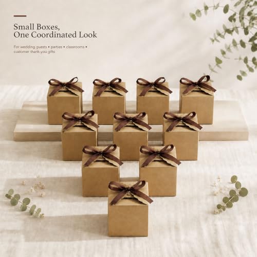 WEWILUCK Mini Brown Kraft Favor Boxes with Ribbons, 10 Pack, 3 x 3 x 3 Inch - color: Brown, size: Small 3"x3"x3" (10 Pack)