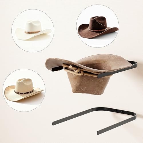 2-Pack Metal Hat Rack for Wall Mount – Space-Saving Cowboy Hat Holder & DIY Wall Display Hanger – Compact Hat Organizer with Screws, Black (No wooden board) - color: Black-2 Hats