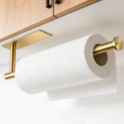 theaoo Under Cabinet Paper Towel Holder for Kitchen, Adhesive, Gold - color: Gold 1pc