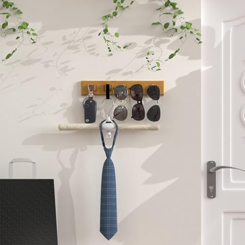Durmmur Wooden Sunglass Organizer, Wall Mount/3M Adhesive Sunglasses Holder - color: Wood Color