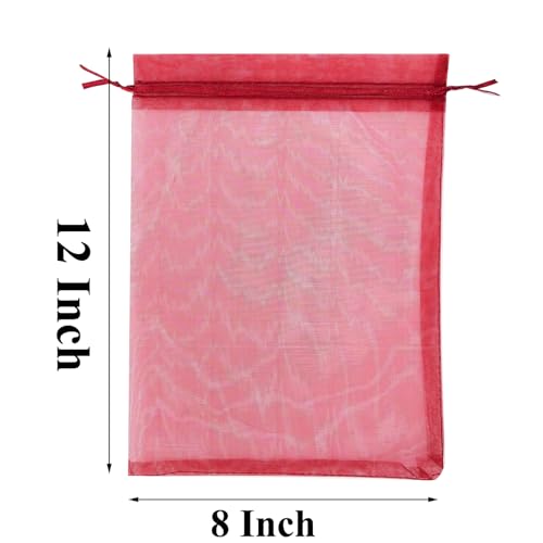 FOCCIUP 25 PCS 8x12 Inches Organza Bags With Drawstring Candy Bags Mesh Pouches for Party Wedding Presents Gift - color: WineRed