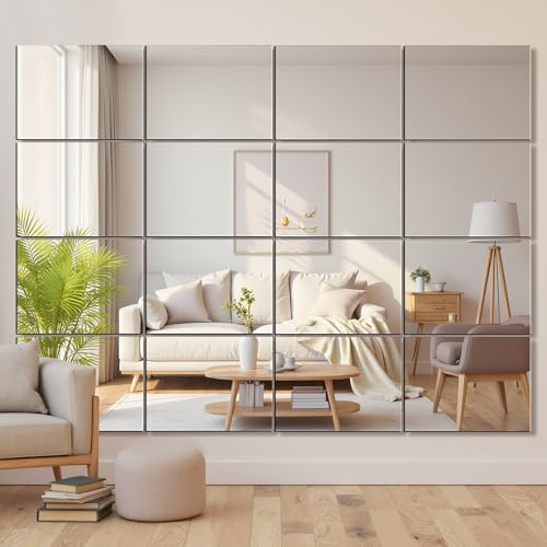 Home Gym Mirror Tiles, 16x12'', 16-Piece, Large Square Workout Mirrors - size: 16''x12''-16PCS