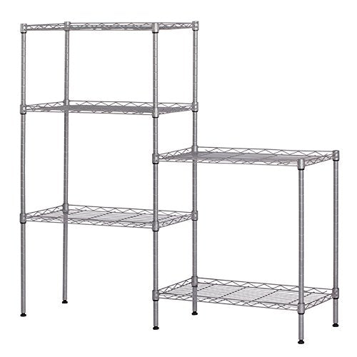 Adjustable 5-Tier Floor Standing Storage Rack, Carbon Steel Metal Shelving Unit with Adjustable Shelves, Heavy Duty Organizer for Kitchen, Garage, Bathroom, Warehouse & Home, Silver