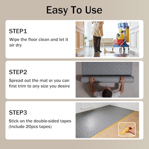 StellarStar 4x10 FT Garage Floor Mat, 2mm Thickened Ribbed Diamond Plate - color: Gray(4-Tier Diamond), size: 4x10 FT