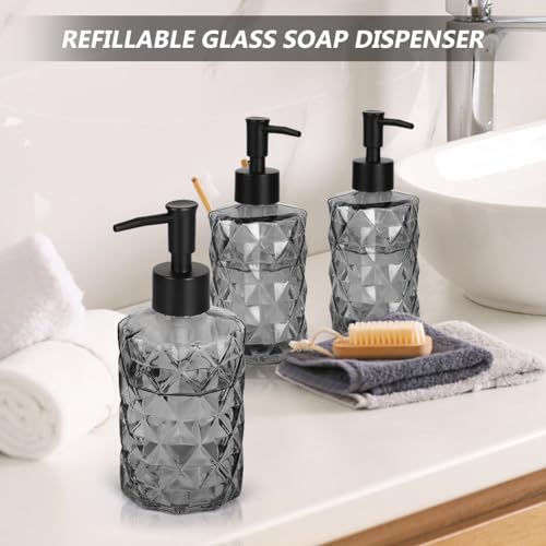 Goodmeet 11oz Glass Soap Dispenser Set of 3 | Rustproof Pump for Hand Soap, Shampoo & Lotion | Refillable Kitchen & Bathroom Bottle (Black Design, Durable) - color: 3pcs Black