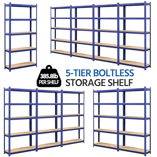 Topeakmart 5 Tier Metal Storage Shelving Unit, 35.5x12x71 Inch Blue - color: Blue, size: 35.5 x 12 x 71 Inch