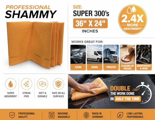 5 Pack New Supper 300's German Shammy Cloths Thicker Larger Stronger 36"X24" Chamois Towels Super Absorbent for Pets, Parenting Tool Cleaning for Home and Commercial Use Wholesale Bulk - color: Super300