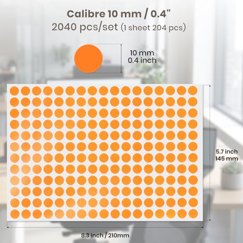 2040 Pcs Dot Stickers 0.4" Color Coding Labels, Orange - color: Orange