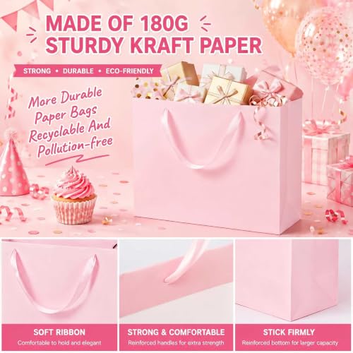 Fuyoooo 20 Pcs 18 x 7 x 14 Extra Large Kraft Paper Gift Bags, Light Pink - color: Light Pink