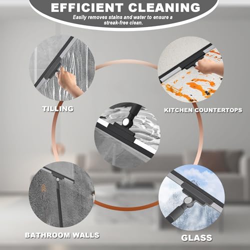 Squeegee Broom for Floor Shower Squeegee with Long Handle Rubber Wiper for Bathroom Tile Shower Glass Car Window Deck Patio Cleaning (Black)