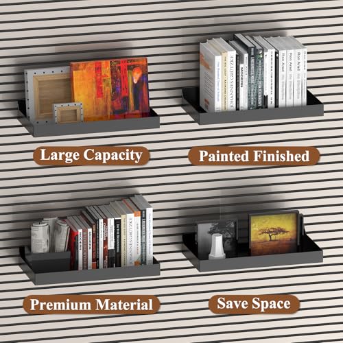16 x 8 Inch Metal Slatwall Shelves, 2‑Pack, Slatwall Accessories - color: Black
