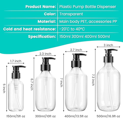 Teyssor Empty Pump Bottle Dispenser Clear 2 Pack 150ml/5oz Plastic Liquid Soap Dispensers, BPA-Free Refillable Container for Essential Oil Shampoo Lotion - color: 150ml, Clear-2 Pack