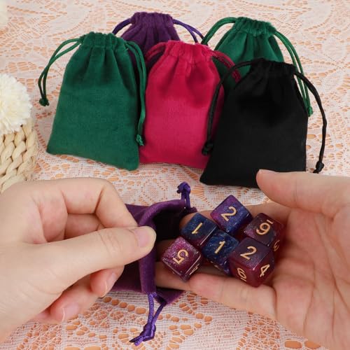 Tapleap 12Pcs Jewelry Bags, 2¾x 3½” Black, Red, Green, Purple Velvet Pouch - color: Black, Red, Green, Purple, size: 2¾ x 3½in