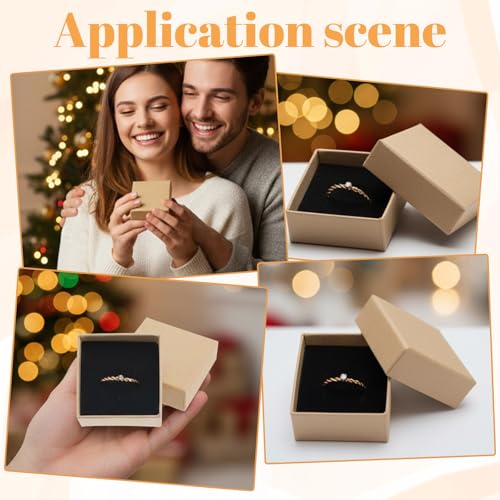 60 Pack Cardboard Ring Boxes, 2 x 2 x 1.26 Inch Square Jewelry Gift Boxes With Foam, Bulk Mini Earring Packaging For Weddings, Birthdays, and Retail Display, Brown