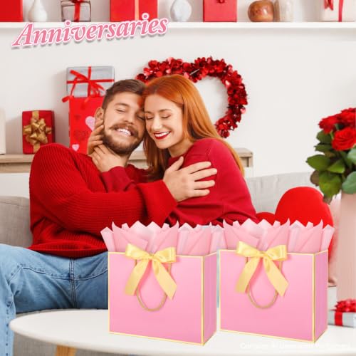 Addblu 2 Pack Pink Large Gift Bags with Handles & 6 Tissue Papers - color: Pink Gift Bag, size: 1 Count (Pack of 2)
