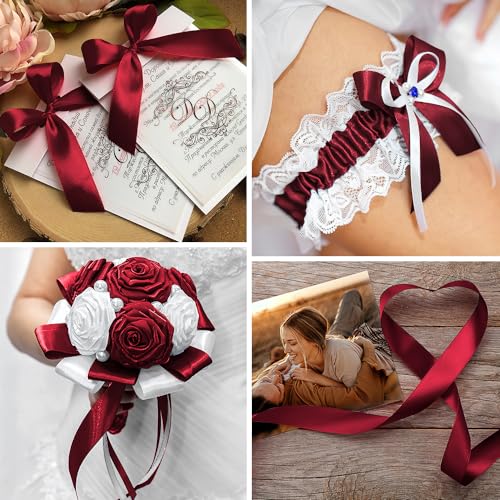 Red Ribbon for Gift Wrapping 1 Inch 25 Yds Burgundy Satin Ribbon - color: Wine red/Burgundy