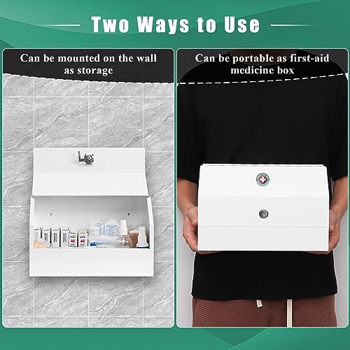 KYODOLED Medicine Lock Box with Keys, Wall Mount Steel Cabinet, White
