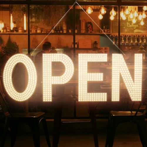 LED Open Sign for Business,48"x17" Dimmable Brightness Large Electric Light Up Sign, Hanging Installation for Store Restaurant Office Bar Hotel Salon (warm white) - style: Warm&White(48"x17")
