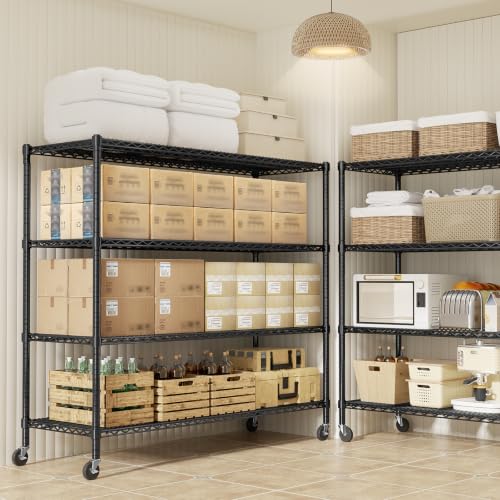 ROOMTEC 4-Tier Rolling Garage Shelving, 60"L*24"W*72"H, Max Loads 3200LBS - color: Black, size: 4-Tier 60"W x 24"D x 72"H with wheels
