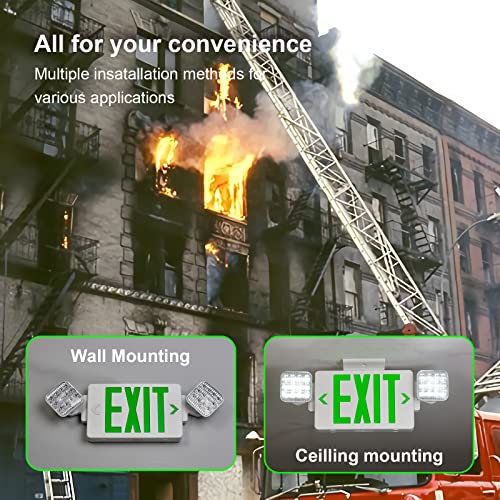 GZRUIYANG Exit Sign with Emergency Lights Green, LED Emergency Exit Light with Battery Backup, UL 924 Certified, AC 120/277V, Commercial Emergency Lights Combo for Business - 4 Pack - color: White Housing Green Letter, size: 4 Pack