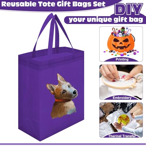 Windyun 50 Pcs Reusable Tote Bag Bulk 8 x 4 x 10 Inch, Dark Purple - color: Dark Purple