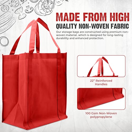 Novel Box 5Pack Non-Woven Reusable Reinforced Tote Bags 13x15x10in with Handle-Heavy Duty Foldable Bag for Groceries & Picnic - color: Red