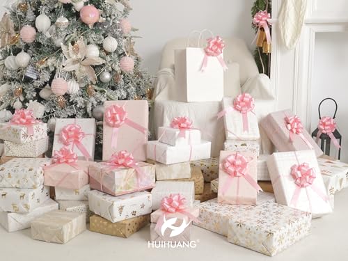 HUIHUANG Baby Pink Bows for Gift Wrapping 12 PCS Satin Pull Bows 4" x 8" - color: Baby Pink, size: 1 Pack (12 bows, 4 in x 8 in)