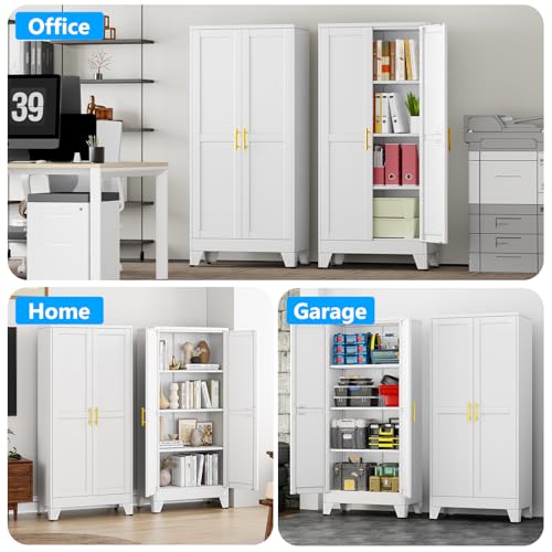 pozdeg 61" White Steel Tall Garage Storage Cabinet - color: White, size: 13.8"D x 27.56"W x 61"H