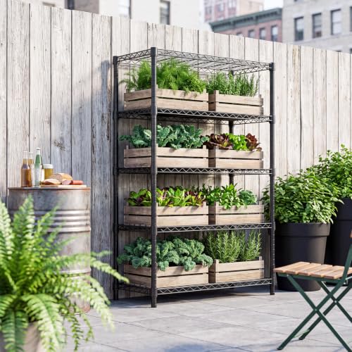 IZEUK 5-Tier Garage Shelving Unit, Heavy Duty Metal Wire Shelving - color: Black, size: 5 Tier, 17.7" D*47.2" W*72.4" H