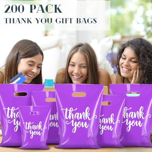 Eersida 200 Pcs Thank You Bags for Small Business, Purple - color: Purple