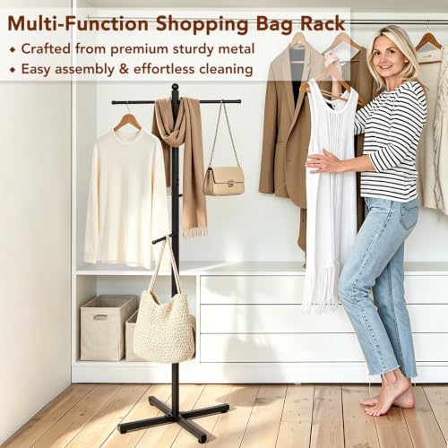 Flenpptly Adjustable Height Shopping Bag Rack, 48-60 Inch, Black