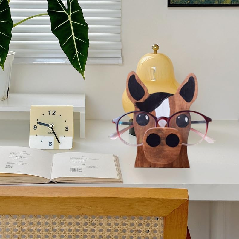 Wooden Animal Glasses Holder , Newsukie - Cute Solid Pine Wood Eyeglasses Stand,Carving Sunglasses Eyeglass Display Stand,Newsukie Creative Gift Glasses Holder for Desk (Flowers Highland Cow) (Horse) - color: Horse