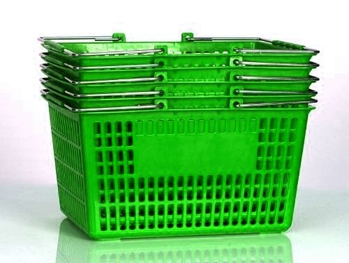 Only Hangers Shopping Basket (Set of 5) Durable Red Plastic with Metal Handles - Available in Black, Green, Blue, and Yellow (GREEN) - color: GREEN