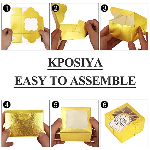 KPOSIYA 60pcs Small Cookie Boxes with Window, 4x4x2.5 Gold Bakery Box - color: Gold, size: 60