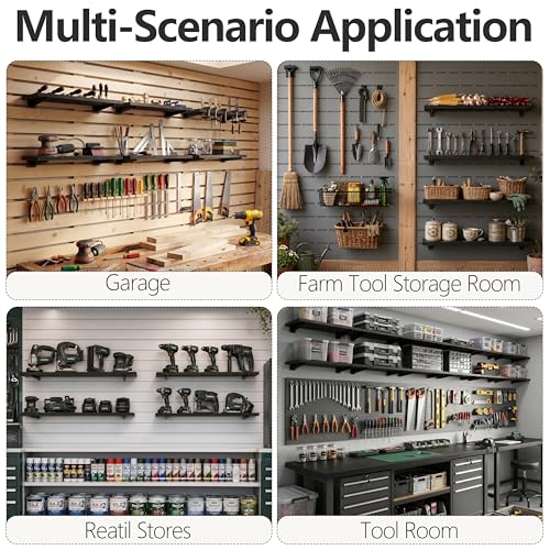 2 Pack Wooden Slatwall Shelves, Slat Wall Shelf Brackets, 23.6" x 11.8" Heavy Duty Slat Wall Shelving with Metal Brackets, Multi-Purpose Organizer Accessories for Home, Garage, Workshop & Retail Store