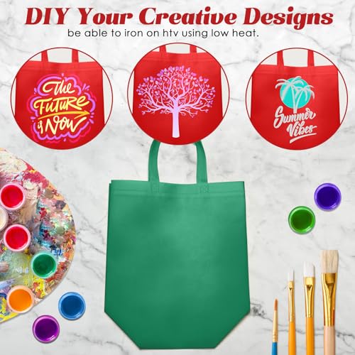 Reginary 50 Pcs Reusable Tote Bags Shopping Bags Non Woven, Red, Green - color: Red, Green