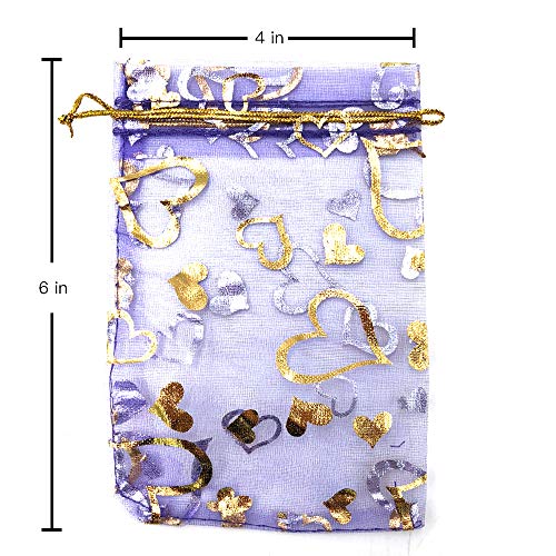 Stratalife 4"x6" Heart Organza Bags with Drawstring, 50PCS - color: 50PCS Heart Purple 4x6