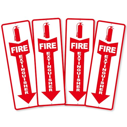 (4 Pack) Fire Extinguisher Signs – Strong Self Adhesive Fire Extinguisher Sign for Business, 12x4 Inch Aluminum Fire Extinguisher Signs Weather Resistant and Easy to Install (White) - color: Fire Extinguisher Signs White