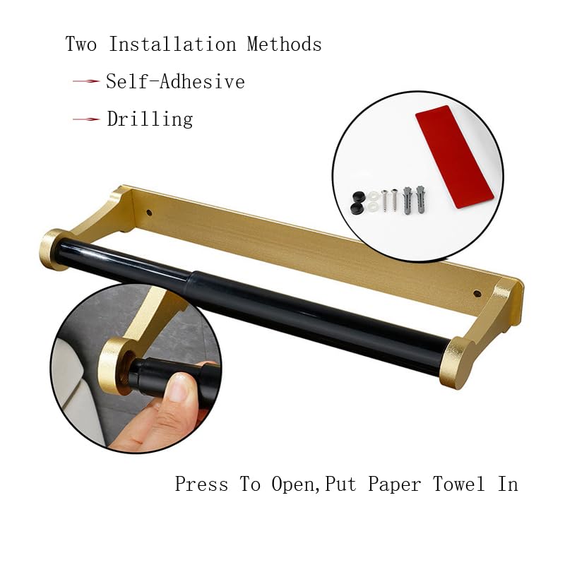 pu&lizfii Adhesive Or Drilling Silver Kitchen Paper Towel Holder Under Cabinet,Horizontal & Vertical,Wall Mount Paper Towel Holder Under Counter (Silver,12in) - color: Silver