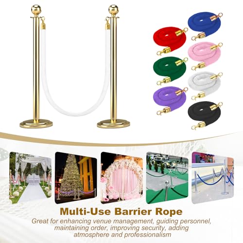 MECCANIXITY Velvet Stanchion Rope 6.6 Ft/2 M, Barrier Rope Velvet Carpet Ropes with Snap Hooks for Posts Stands Queue Divider Crowd Control, White Golden Pack of 2 - color: White Golden, size: 6.6 Ft