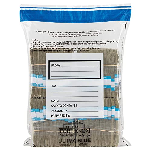 BankSupplies Ultima Blue Clear Cash Transmittal Bags | 15W x 20H | Pack of 100 | Captive Flap Closure | Tamper Evident Tape | Write-On Panel | Heat, Cold & Moisture Detection | Deposit Plastic Bags - size: 15W x 20H | Pack of 100| 4 Bundle
